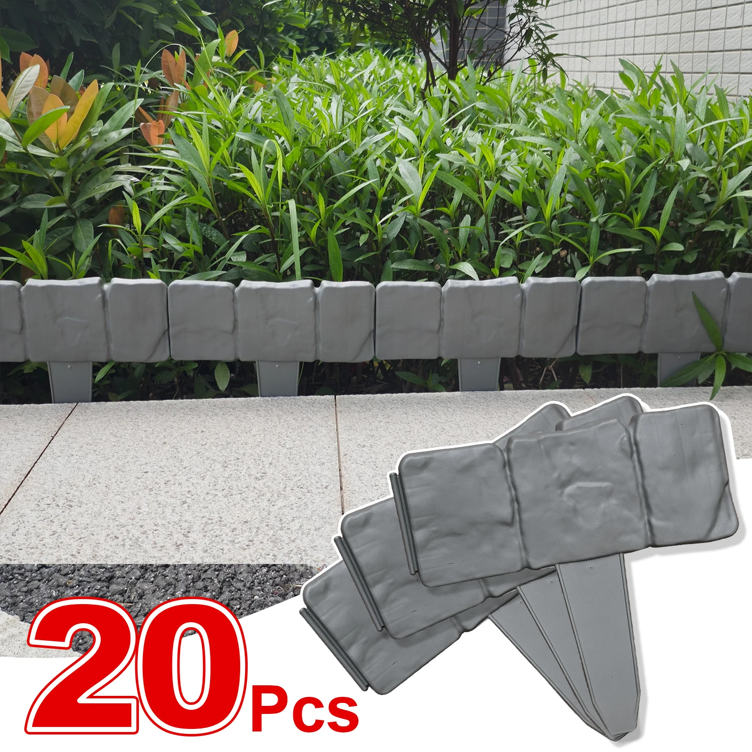 Bordure de jardin en plastique, panneaux de clôture en pierre d'imitation, barrière extérieure de Patio, 20/10 pièces