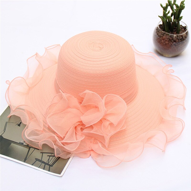 Sombrero de ala ancha tejido a mano para mujer, gorra con adornos de flores, Anti-UV, con cordones, ala ancha, para exteriores, Playa Floral