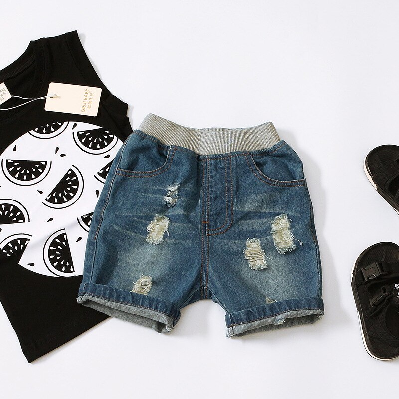 Thunderers Sommer Kinder Jeans Für Mädchen Jungen Denim Zerrissenen Löcher Kinder Kurze Jeans Kleinkind Baby Casual Hosen Kleidung 18M-5Y