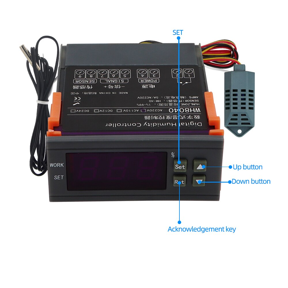 Contrôleur numérique d&#39;humidité WH8040, Instrument électronique de contrôle d&#39;humidité, régulateur avec interrupteur et hygromètre 1-99% 12V 24V 220V
