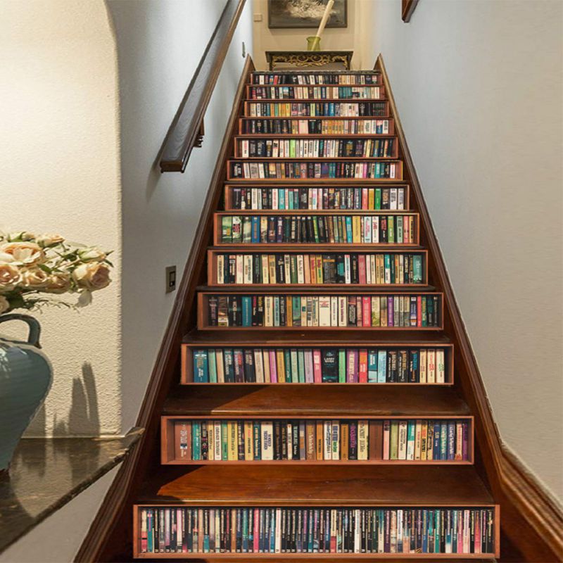 13 Uds librería de simulación 3D paisaje adhesivo para escalera Calcomanía para cocina extraíble DIY papel tapiz de decoración calcomanía escaleras Decoración