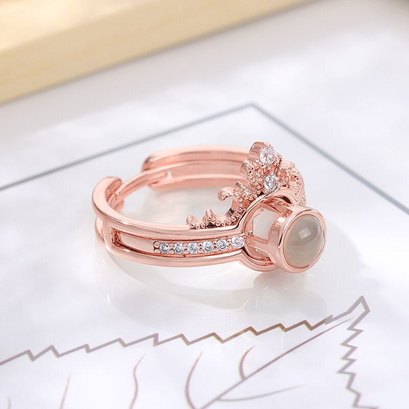 Bague couronne de princesse en or Rose, anneau avec le doigt je t&#39;aime pour femmes, bijoux pour demoiselle d&#39;honneur, langue 100: Rose Gold Color