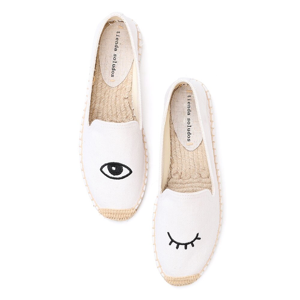 2019 ograniczone w czasie ograniczone mieszkania baletowe konopie bawełniane tkaniny Sapatos Zapatillas Mujer Casual Tienda Soludos espadryle na mieszkanie: WHITE / 7