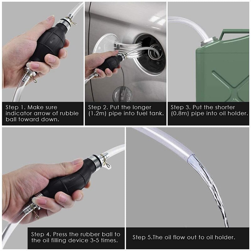 Siphon de pompe de transfert de carburant, adapté au réservoir de poissons d'eau liquide à essence, avec 2 tuyaux en PVC durables, portables et largement utilisés