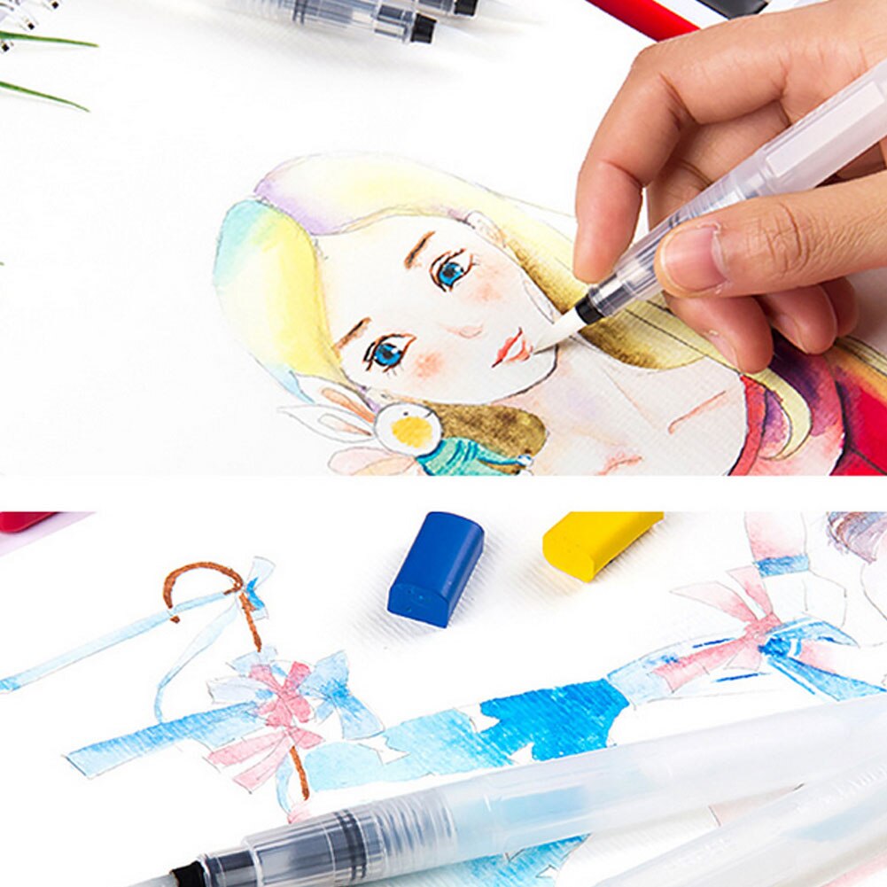 6 unids/set pincel de con depósito de agua para acuarela lápiz portátil cepillo de pintura de acuarela lápiz de tinta para pinceles para principiantes de dibujo y pintura arte suministros