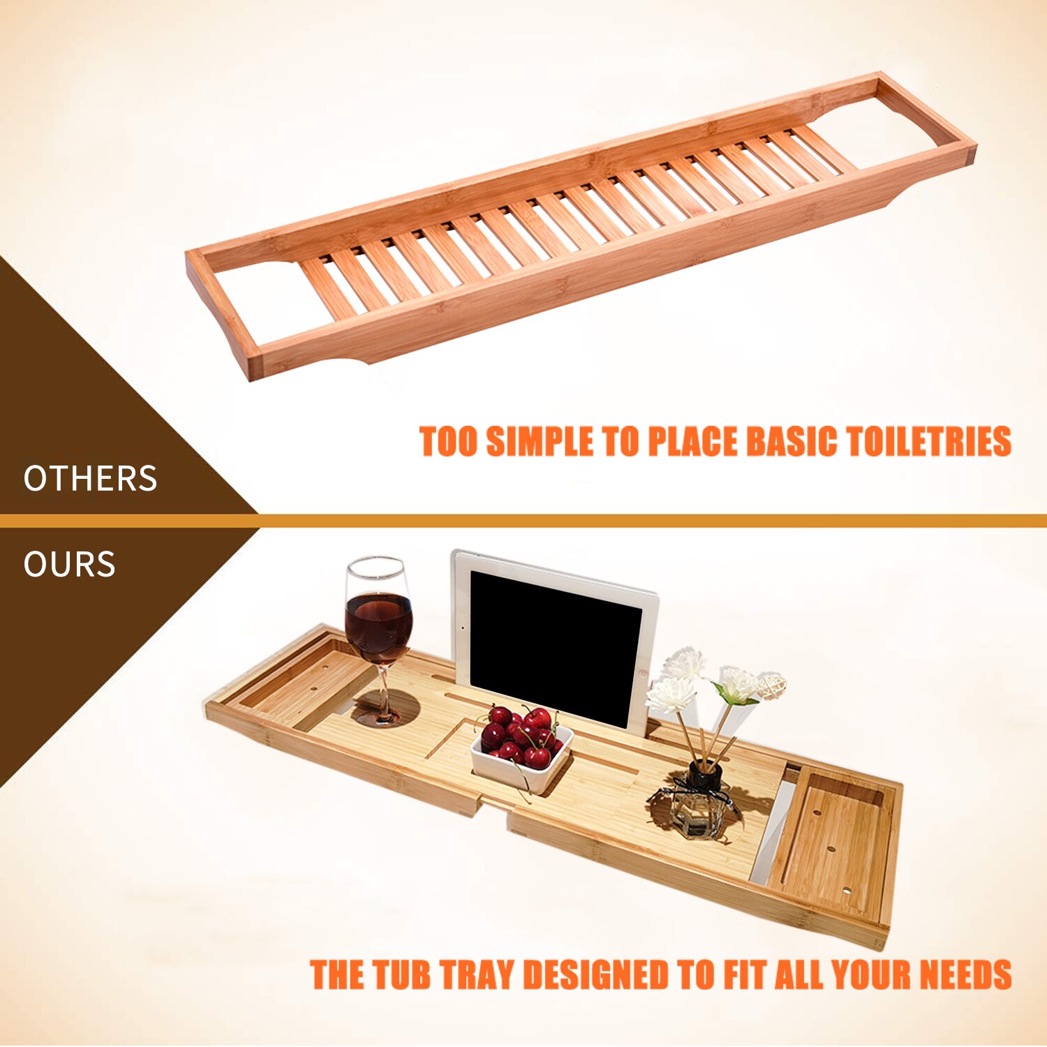 Bad Caddy Lade Bamboe Spa Bad Caddy Organisator Boek Wijn Tablet Houder Telefoon Rack Antislip Bodem Uitschuifbare Zijkanten