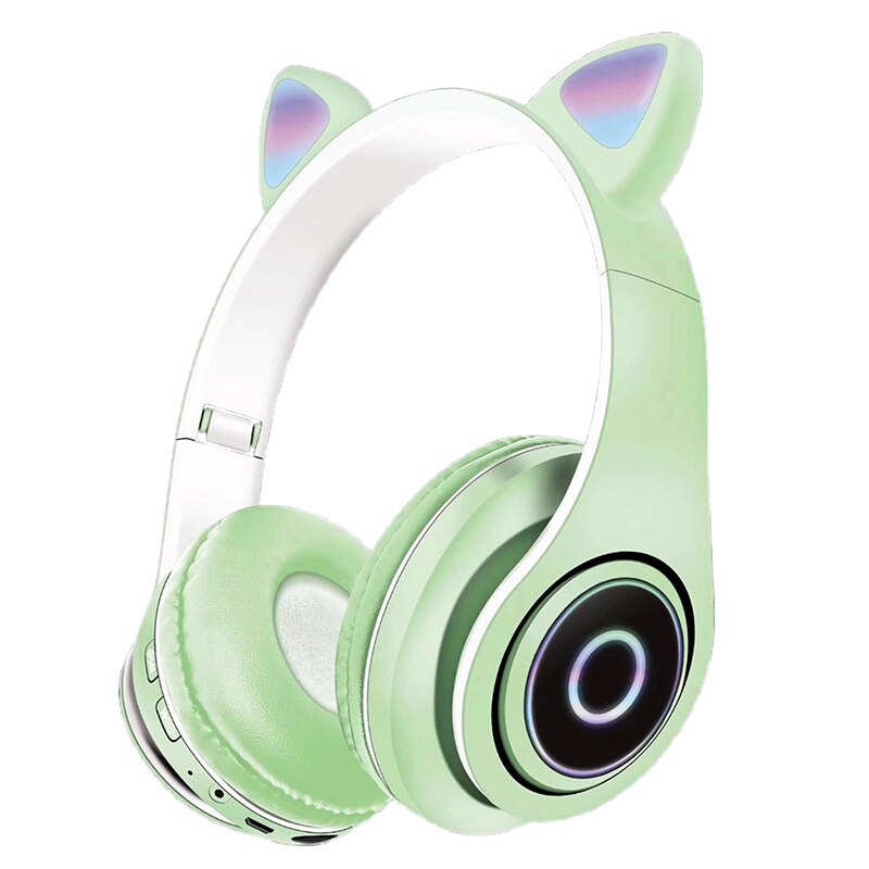 Wireless Earphone Headphone Bluetooth Headset Cat Ear Earphone LED Lights 400 MAh With Microphone For PC Laptop Headphones: green