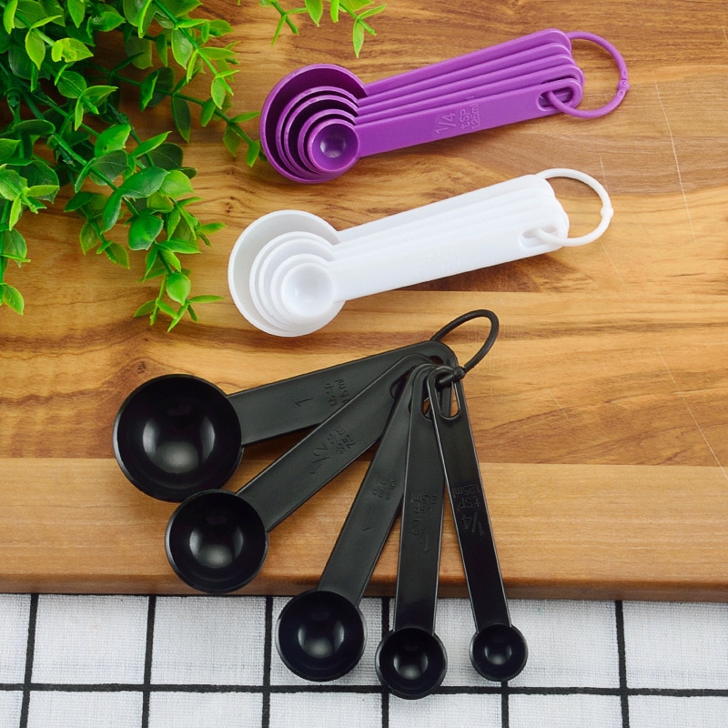 Cuchara medidora portátil, juego de 5 unidades, cuchara medidora de plástico, utensilios de cocina o cafetería, utensilios de cocina plásticos