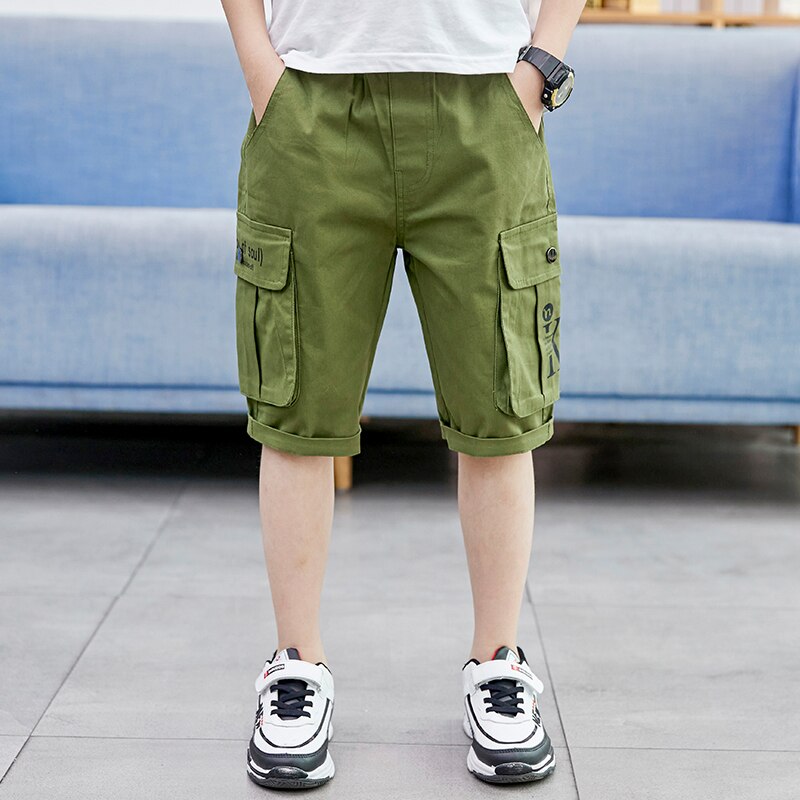 Jongens Shorts Zomer Losse Ongedwongen Cargo Broek Katoenen Shorts Voor Kinderen Korte Broek Grote Jongen 5 6 8 10 12 14 Jaar Kleding Voor Tiener: green / 6