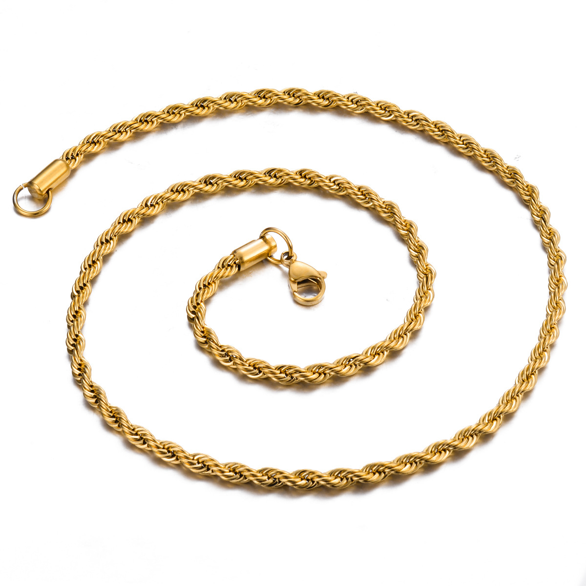 Cadena de eslabones de cuerda trenzada de 2mm/2,5mm/3mm/4mm/5mm/6mm de ancho, collar de Color dorado para hombres y mujeres, collar de cadena de acero inoxidable, joyería