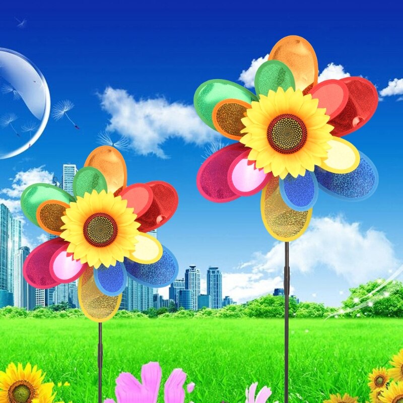 Sequins Double Layer Sunflower Windmill Home Garden Wind Spinner Yard Decoration Wind Spinner For Yard