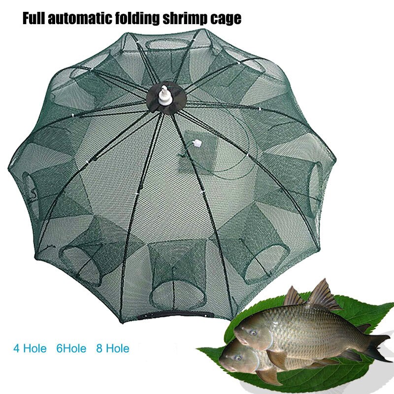 DEDOMON Automatisk Fiskefælde Net - 4-8 Huller, Foldbart Nylon Kastnet til Rejer, Krabbe, Fisk