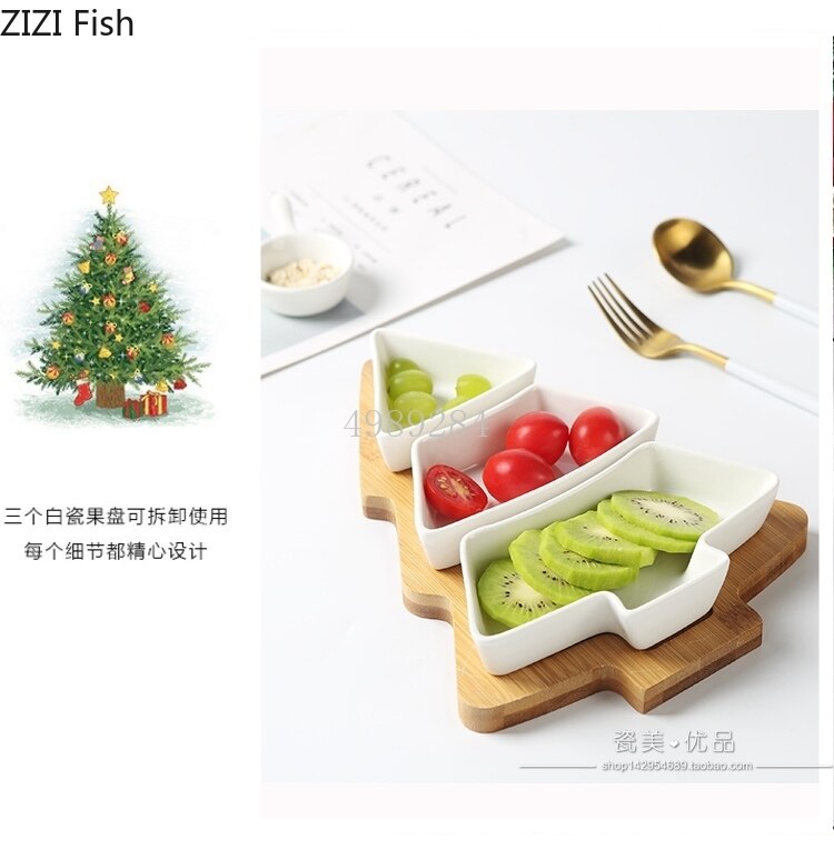 28cm full set ceramic bamboo Christmas tree tray Snack plate fruit bowl dish plate tableware breakfast tray kitchen home supply