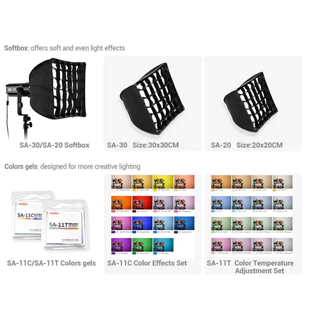 Godox S30 S60 Scherpstellen Led Light Accessoires Projectie Lens SA-P Gobo Set SA-09 Kleurgels Kit SA-11 Softbox SA-30 Fotografie