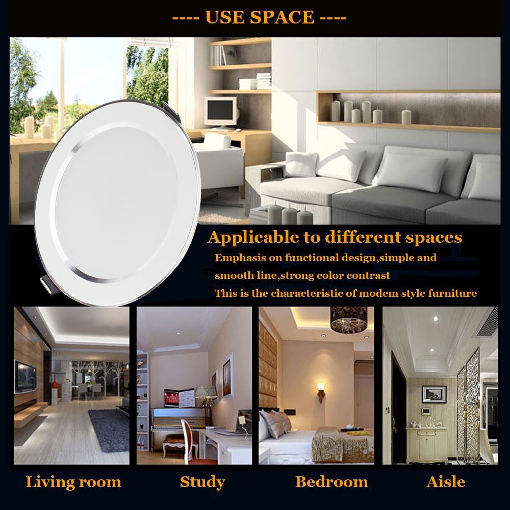 LED Downlight 3W 5W 7W 9W 12W 15W 18W empotrable redondo lámpara 85-265V Cool + neutro + Led blanco cálido bombilla de Interior llevó la iluminación del punto