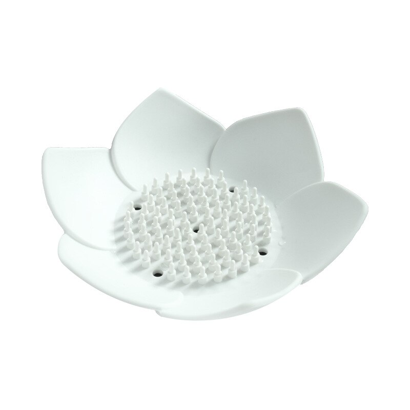 Porte-savon en Silicone en forme de Lotus, plateau de vidange de savon, porte-savon en forme de fleur, salle de bain, rangement de savon, vaisselle de cuisine, outils portables: WHITE