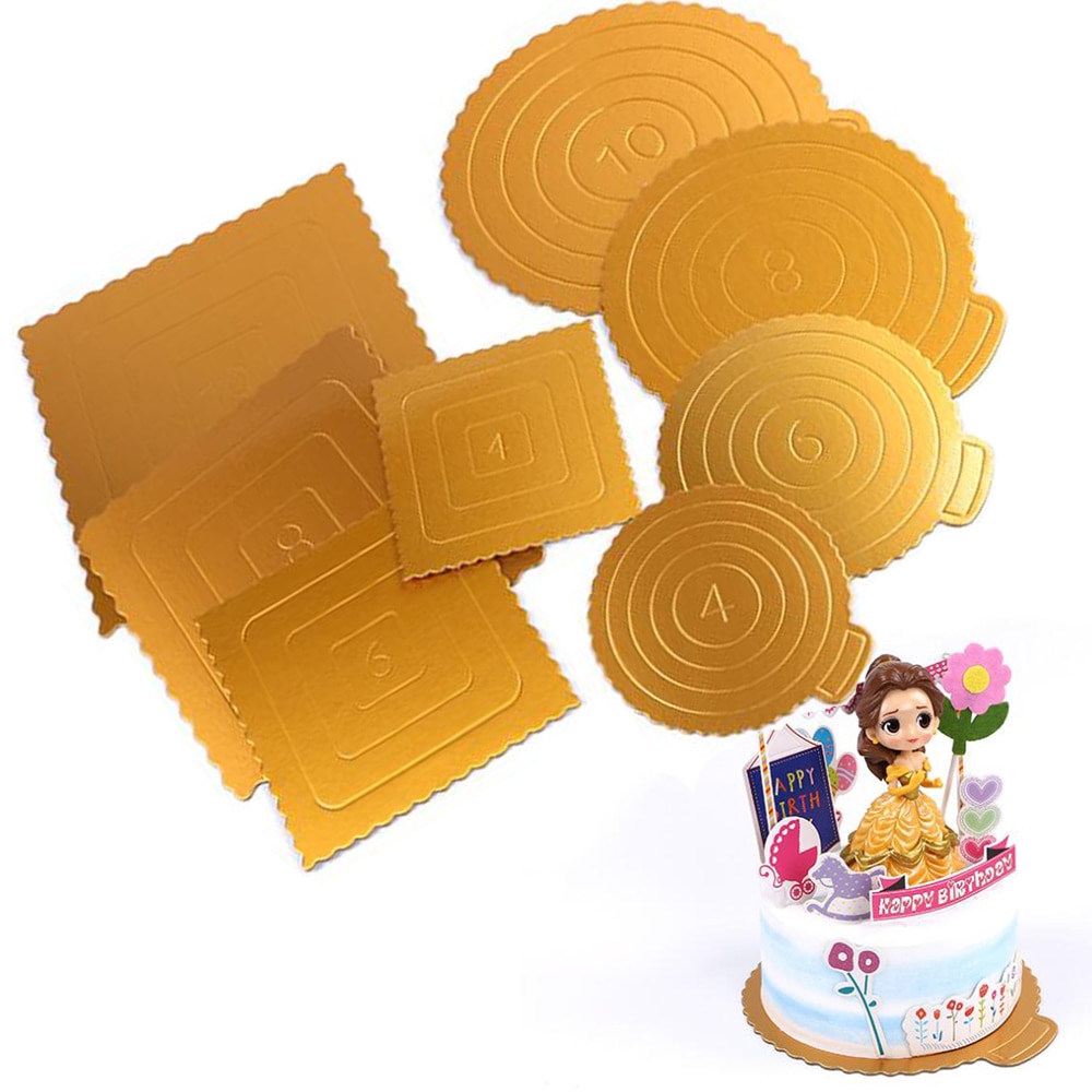 20PCS Round/Square Mousse Cake Boards/Mat Food Grade Paper Kitchen Baking Accessories Gold Year Wedding Cake Displays Tray