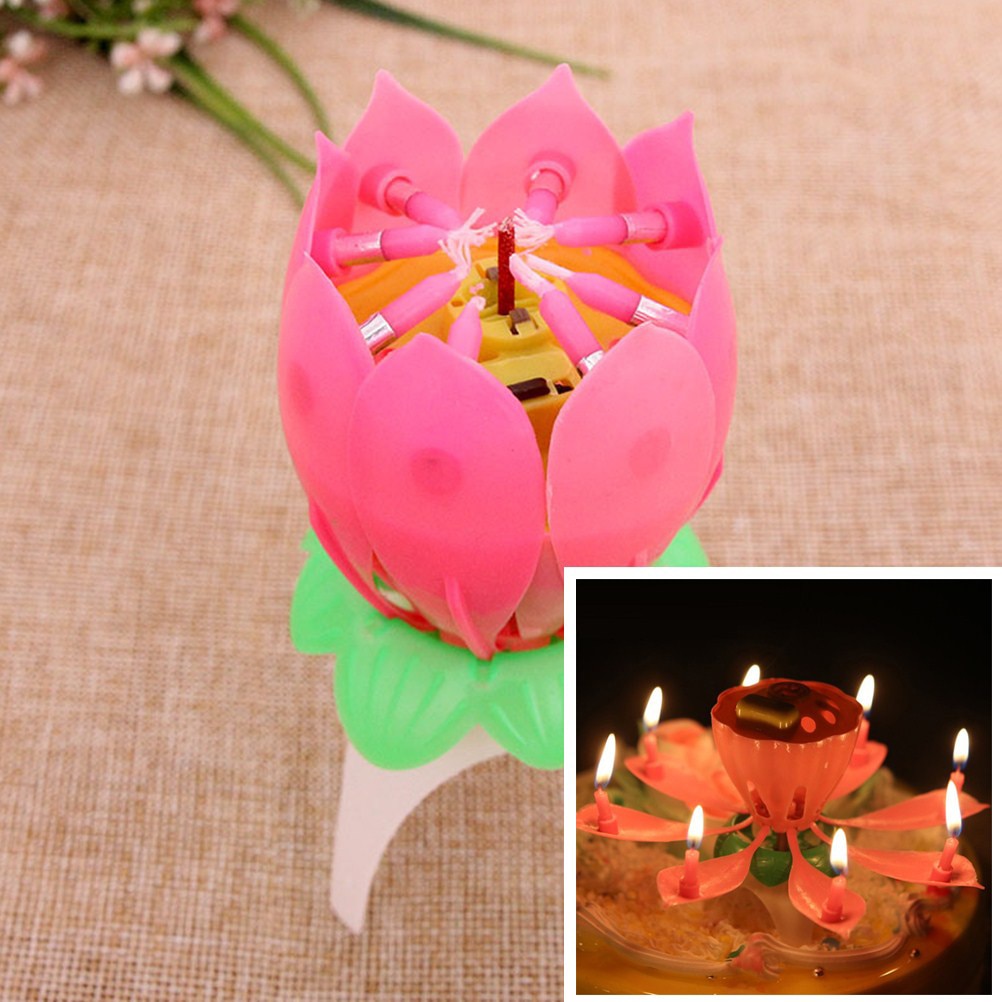 Magische Romantische Muzikale Blossom Lotus Bloem Gelukkige Verjaardag Kaars Lights Party 1Pc