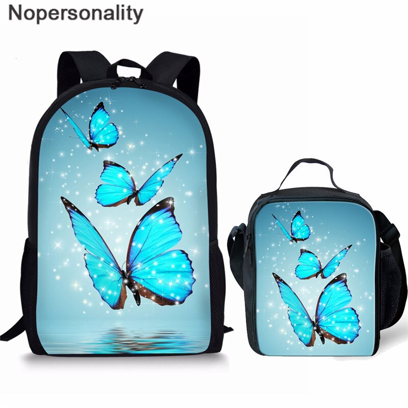 Nopersonality Beautiful Backpack for Women Girls School Bag Sets Colorful Butterfly Prints Teenage Bag Pack Kids Rugzak Mochilas