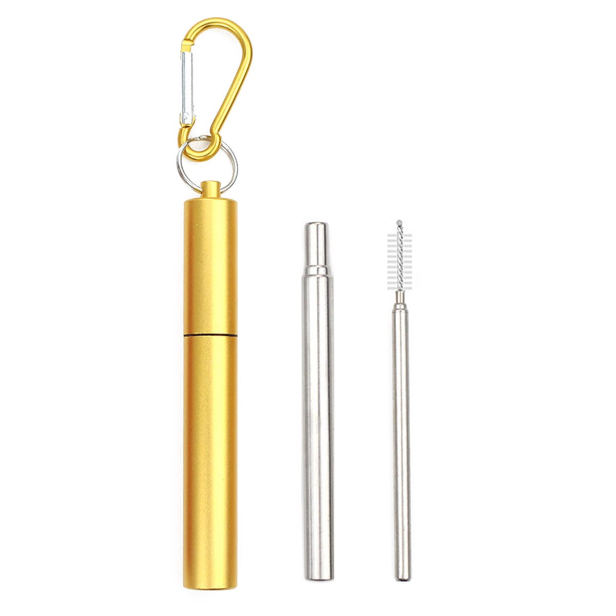 Draagbare Inklapbare Eco Vriendelijke Opvouwbare Rvs Straw Herbruikbare Metalen Stro Met Case Brush Drinken Bar Accessoires: Gold2-level