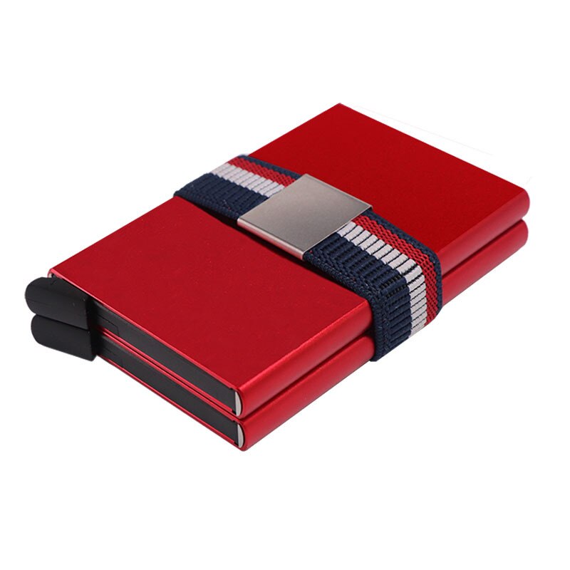 Dienqi carteira masculina de metal, carteira dupla com elástico, de borracha, multifuncional: Red