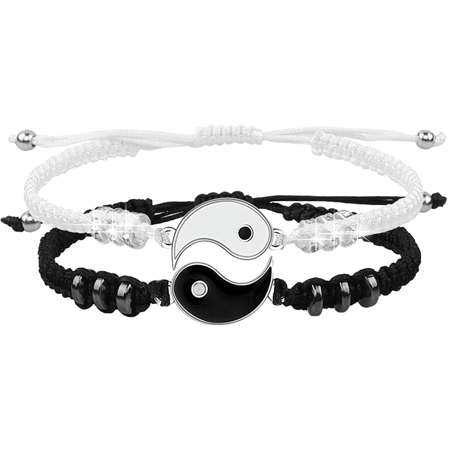 2/4 Uds Tai Chi Yin Yang pareja pulseras collares conjunto colgante pulsera de cadena trenzada ajustable pulseras de amante a juego gargantilla: De arma