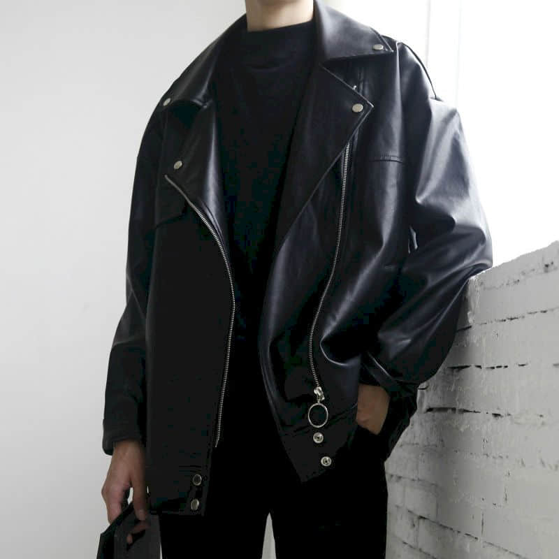 Motorcykel läder män kvinnor korean löst oversize jacka ungdom kort jacka par street cool kläder hiphop outwear: Xl