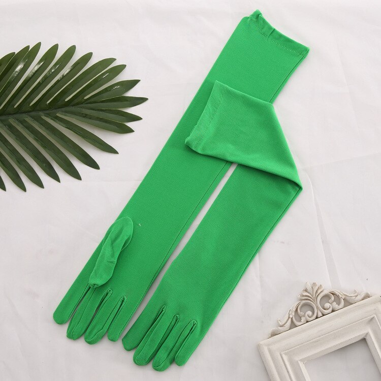 Guantes De boda largos para mujer, manoplas De satén para baile, color rojo, negro, blanco, marfil y rosa, 45CM De longitud: Verde