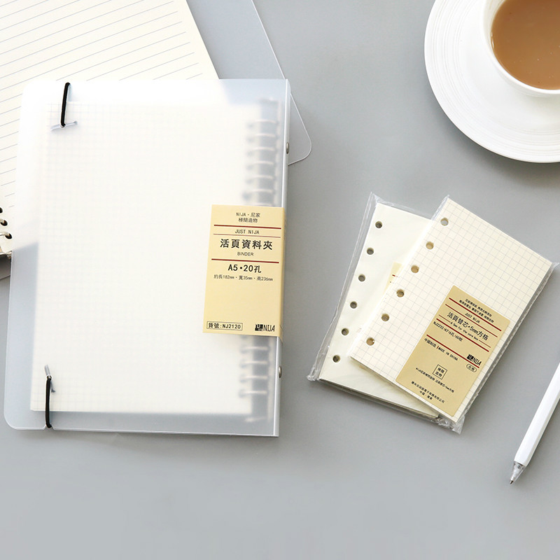 Libreta A5 de 20 agujeros B5 con 26 agujeros, recargas de papel, diario en espiral, páginas internas, cuadrícula punteada, cubierta con espiral Cornell PP en blanco