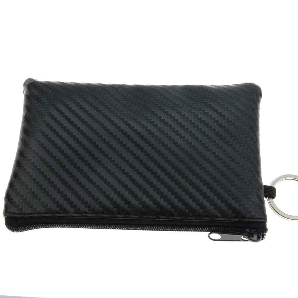 Mini fones de ouvido bolsa de fibra de carbono bolsa de couro do plutônio pequeno zíper moeda bolsa titular do cartão dinheiro chave carteira com anel presentes