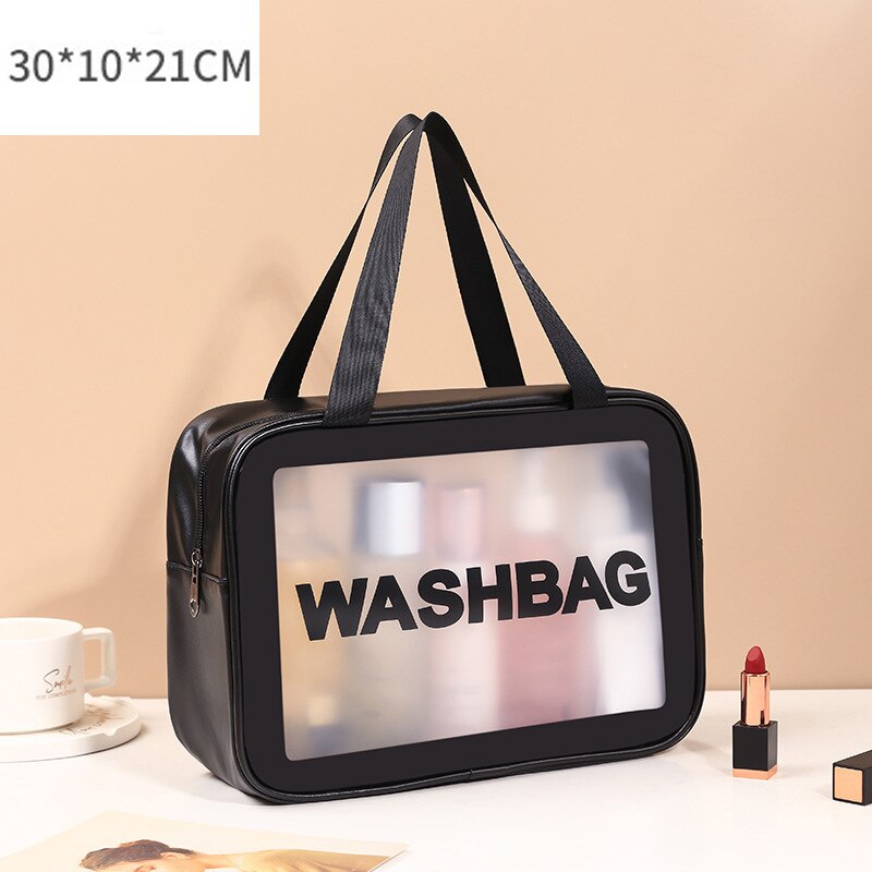 FUDEAM Transparent PVC kobiety kosmetyczka wodoodporne torby podróżne kosmetyczki organizuj PU makijaż torba torebka damska do prania: Large Black C