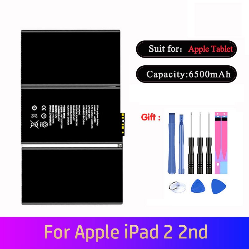Tablet Battery For Apple iPad 2 2nd Generation A1395 A1396 A1397 Replacement Batteries Laptop Bateria 6500mAh with Free Tools