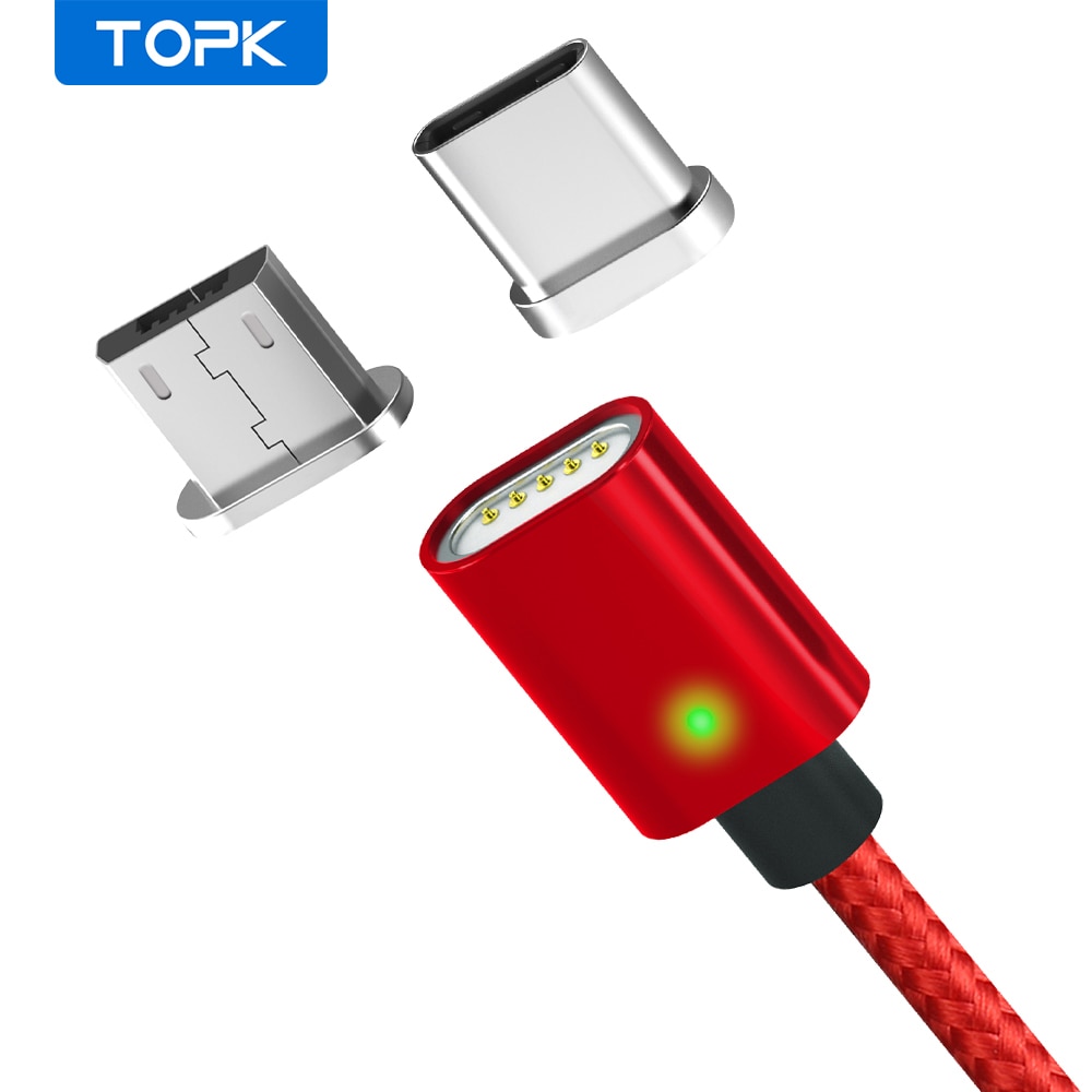 Topk f-line magnetisk mikro usb kabel & usb typ c kabel data sync nylon flätad led indikator magnet laddar kabel usb c