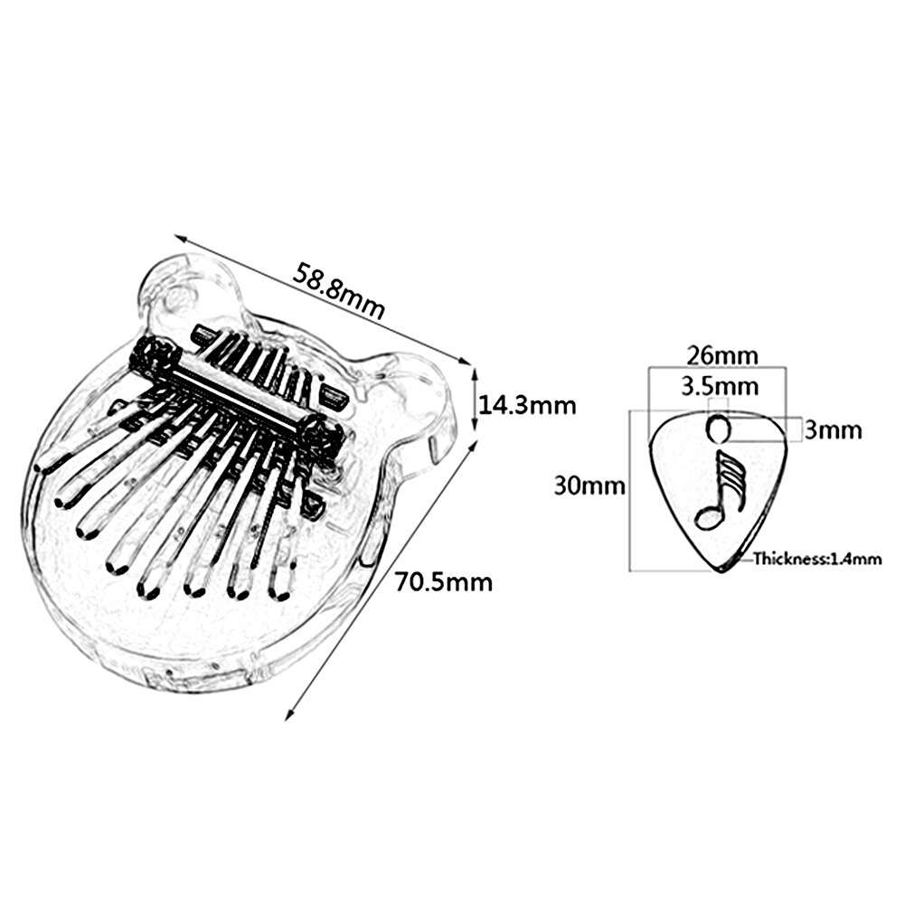 Mini Kalimba de 8 teclas Oreja de Gato, instrumento de música de pulgar transparente africano