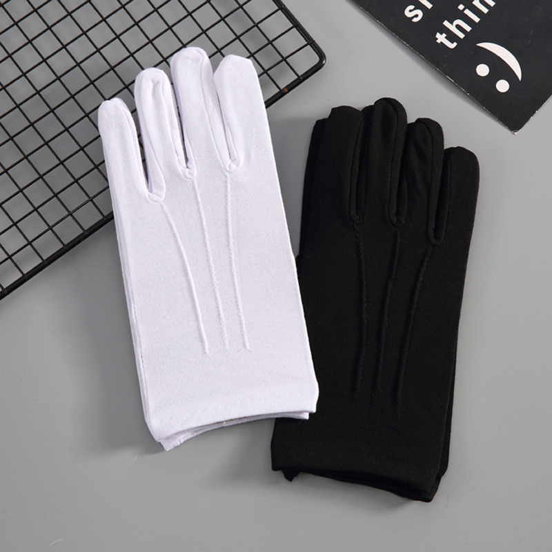 Gants noirs en coton pour hommes et femmes, 2 paires, uniformes à doigt complet, mitaines de Costume, gants à main extensibles pour smoking, conduite, service, travail