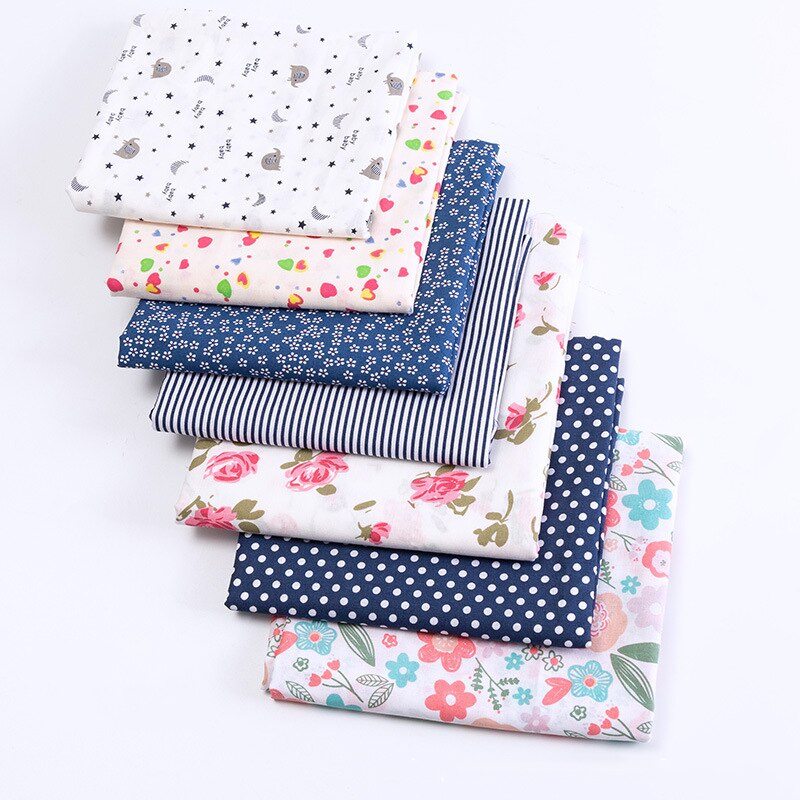 7 pièces/ensemble tissu de coton de 25*25CM Camouflage couleur Patchwork tissu ménage bricolage à la main fournitures de couture: 24 blue red flower