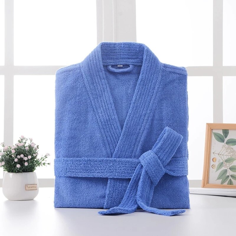 Bata de baño de algodón 100% para hombre, albornoz cálido de longitud gruesa, chal de felpa, Kimono, ropa de casa, bata de manga larga, abrigo, Peignoir