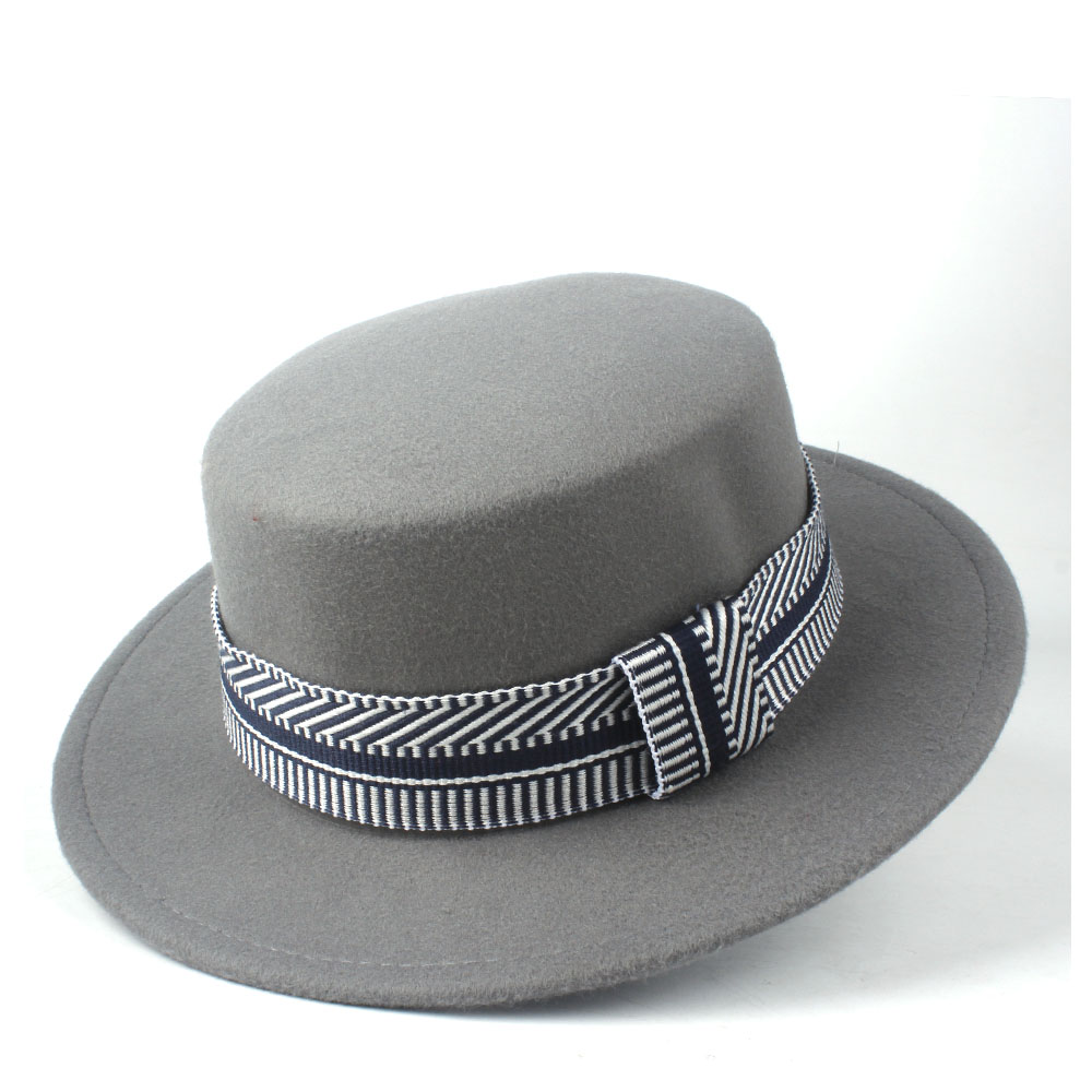 Men Women Flat Top Hat Winter Wide Brim Hat Friend Party Hat Wool Trilby Hat Size 56-58CM: Gray
