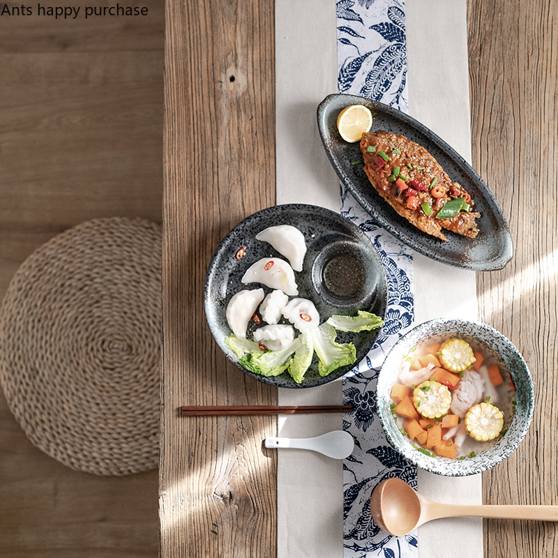 Plato para dumplings casero de cerámica de estilo japonés con compartimento para salsa, vajilla de restaurante de Hotel con vinagre, plato de Sushi