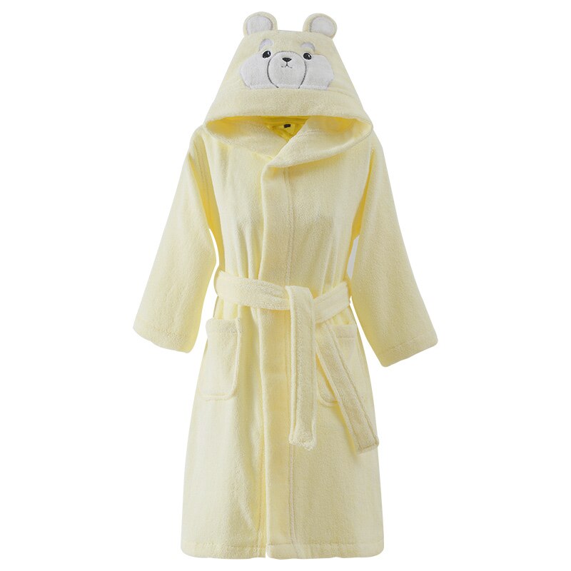 Barn badrock barn huva 100%  bomull pyjamas handduk fleece tjock nattkläder morgonrockar för pojkar baby morgonrock vår höst: Gul / M