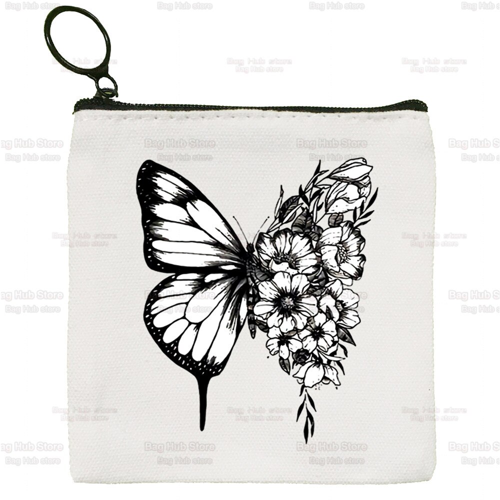Blue Butterfly Color Flying Flower Cartoon Coin Purse Female Mini Canvas Art Cute Key Case Coin Purse Student Wallet: G