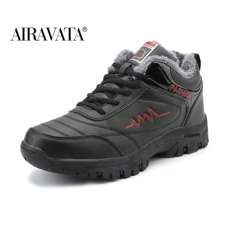 Vinter mænd støvler med pels varme snesko mele arbejde afslappet sneakers high-top ankelstøvler: Rød / 44