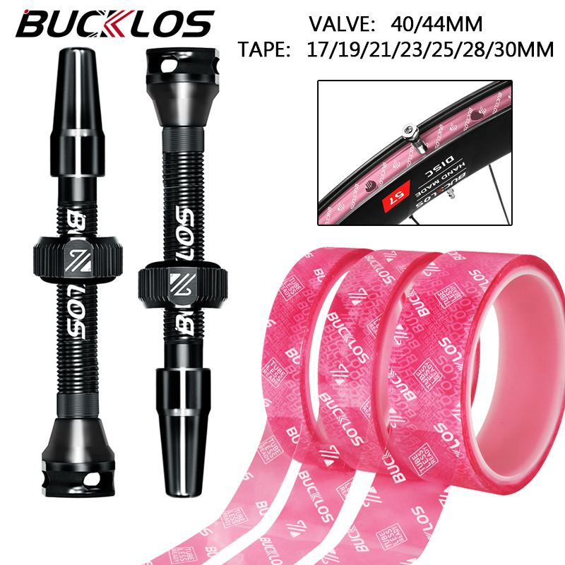 BUCKLOS 40MM 44MM Bike Tubeless Valve CNC Road Bicycle Presta Valve Bicycle Tubeless Rim Tape MTB F/V Valves Wheelset Tape Strip