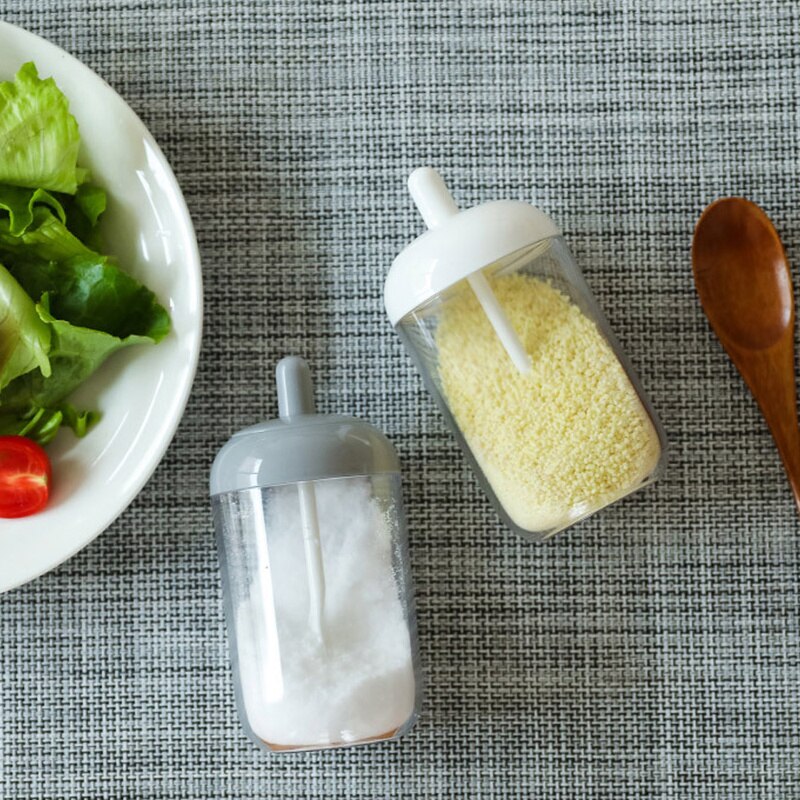 Keuken Organizer Kruidkruik met Deksel Lepel Plastic Kruiderij Blikken Zout Peper Fles Opslag Container Seal Doos Kruiden Blikjes