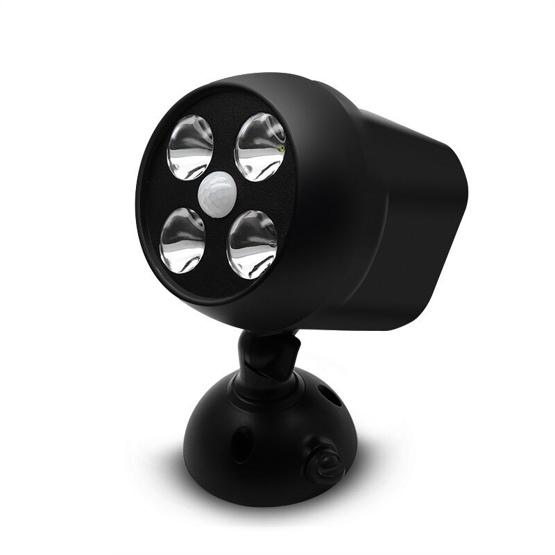 DCOO 360 Degree Rotary Motion Sensor Spotlight IP65 Waterproof 4LED Outdoor LightsBattery Operated Lamp Security Lights For Wall: BLACK