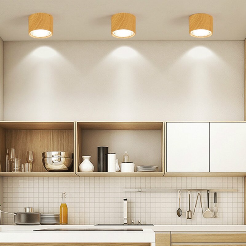 Plafond Spot Verlichting 5W 12W Nordic Hout Opbouw Plafond Spot Light Voor Ailse Bar Keuken Binnenverlichting