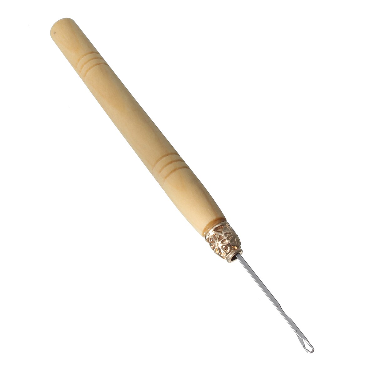 1pc Wooden Handle Crochet Hook Threader Pulling Needle For Linking Micro Rings/Loop Needle Hair Extension Tool Braiding Wig Tool