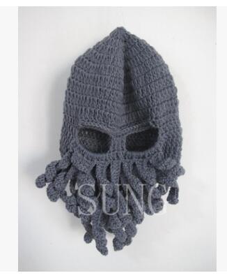 Grappige winter octopus muts baard brei muts voor kinderen 9 kleuren beschikbaar: Lichtgrijs