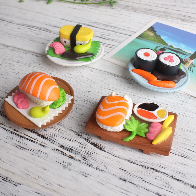2 Pcs Sushi Magneet 3D Koelkast Stickers Decoratieve Geschilderd Hars Magnetische Koelkast Magneet Woondecoratie Accessoires