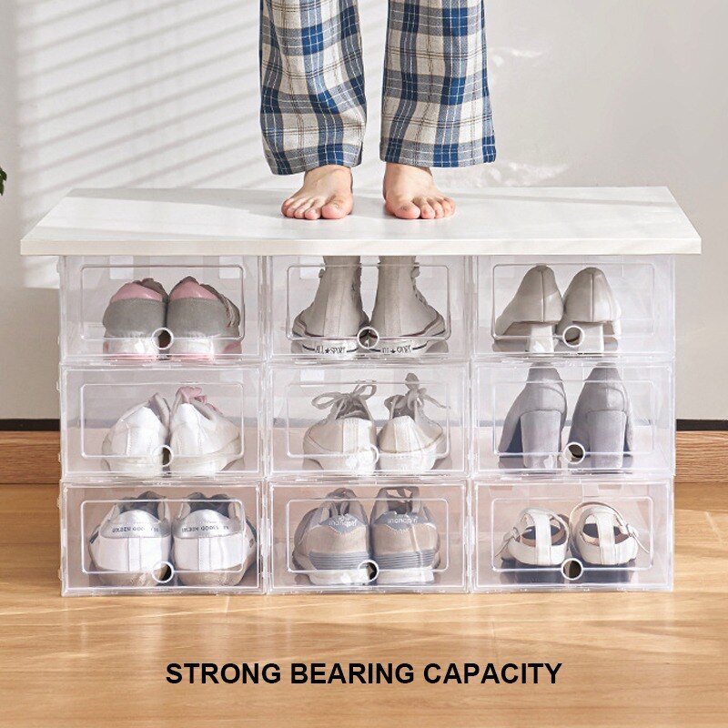 Caja de zapatos transparente de 1-12 piezas, conjunto de almacenamiento plegable de plástico transparente para puerta, organizador de armario para el hogar, caja de estante,